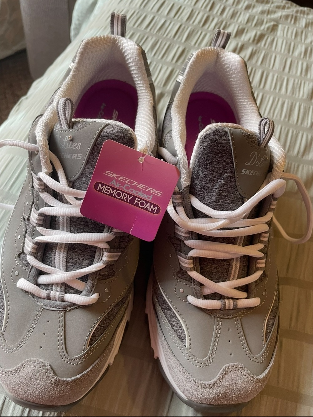 Skechers Women's Gray and White Chunky Lace-Up Sneakers